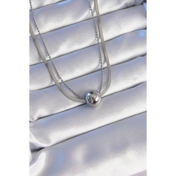 Clariss EBJ240714W25385 316L Çelik Çift Zincirli Gümüş Renk Topçuk İtalyan Model Kolye