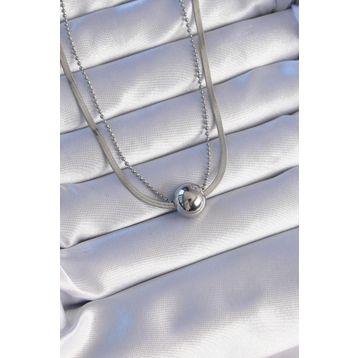 Clariss EBJ240714W25385 316L Çelik Çift Zincirli Gümüş Renk Topçuk İtalyan Model Kolye