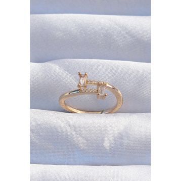 Clariss EBJ240820W26485 Pirinç Gold Renk Zirkon Taşlı Geometrik Ayarlanabilir Yüzük