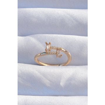 Clariss EBJ240820W26485 Pirinç Gold Renk Zirkon Taşlı Geometrik Ayarlanabilir Yüzük