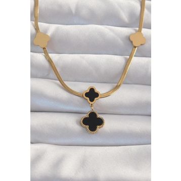 Clariss EBJ240820W26659 316L Çelik Gold Renk İtalyan Zincirli Mineli Yonca Kolye
