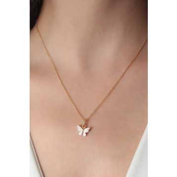 Clariss Gold Beyaz Renk Kelebek Figür Kadın Kolye