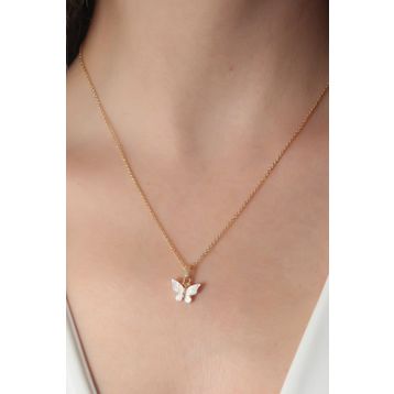 Clariss Gold Beyaz Renk Kelebek Figür Kadın Kolye