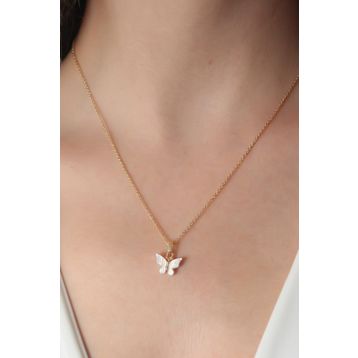 Clariss Gold Beyaz Renk Kelebek Figür Kadın Kolye