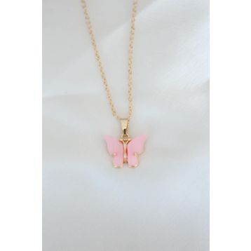 Clariss Gold Kaplama Pembe Sedefli Kelebek Kolye