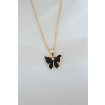 Clariss Gold Kaplama Siyah Renkli Sedefli Kelebek Kolye