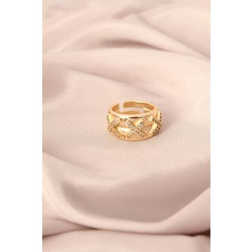 Clariss Gold Renkli Metal Zirkon Taşlı Çarpı Model Ayarlanabilir Kadın Yüzük