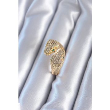 Clariss Gold Renkli Metal Zirkon Taşlı Çarpı Model Ayarlanabilir Kadın Yüzük