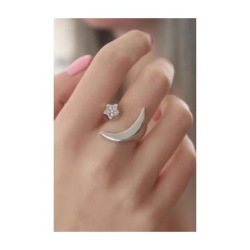 Clariss Gümüş Renk Ay Yıldız Model Zirkon Taşlı Kadın Yüzük