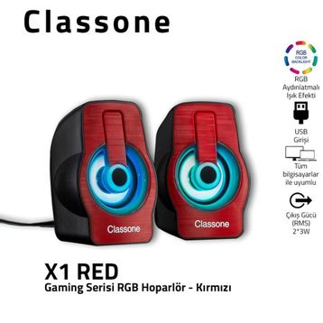 Classone X1 RED RGB Gaming Hoparlör