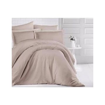 Clasy 160x220 cm Bej Tek Kişilik Çizgili Saten Nevresim Takımı