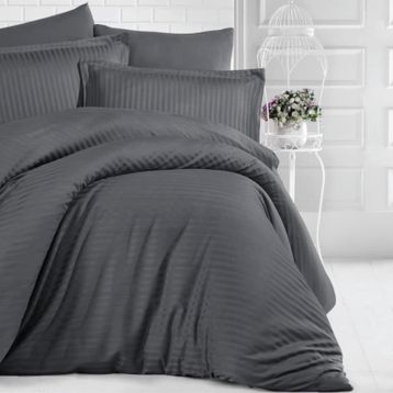 Clasy 200x220 cm Füme Çizgili Saten Çift Kişilik Nevresim Takımı