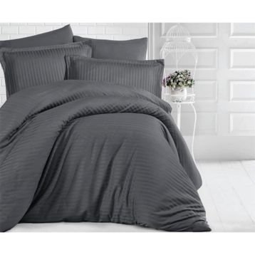 Clasy 200x220 cm Füme Çizgili Saten Çift Kişilik Nevresim Takımı