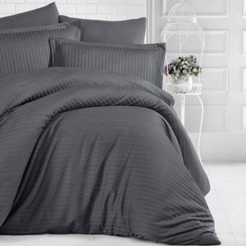 Clasy 200x220 cm Füme Çizgili Saten Çift Kişilik Nevresim Takımı