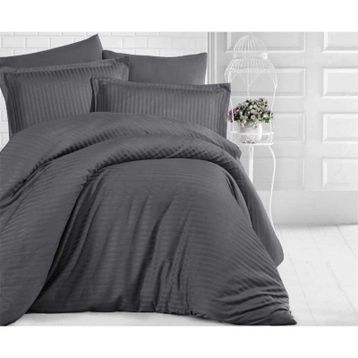 Clasy 200x220 cm Füme Çizgili Saten Çift Kişilik Nevresim Takımı