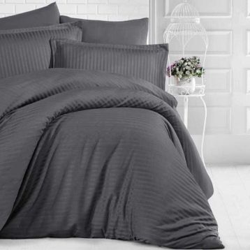 Clasy 200x220 cm Füme Çizgili Saten Çift Kişilik Nevresim Takımı