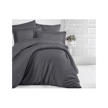 Clasy 200x220 cm Füme Çizgili Saten Çift Kişilik Nevresim Takımı