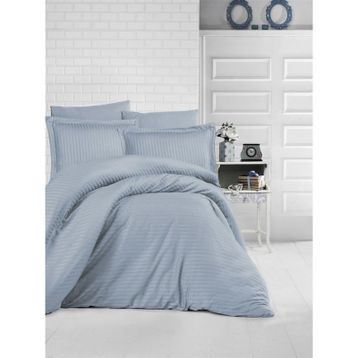 Clasy 200x220 cm Mavi Çizgili Saten Çift Kişilik Nevresim Takımı