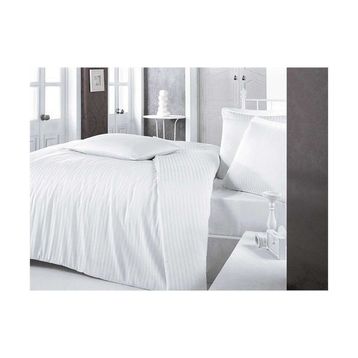 Clasy Beyaz Çizgili Saten Çift Kişilik 200 x 220 cm Nevresim Takımı