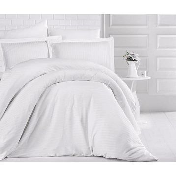 Clasy Beyaz Çizgili Saten Çift Kişilik 200 x 220 cm Nevresim Takımı