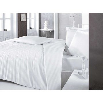 Clasy Beyaz Çizgili Saten Çift Kişilik 200 x 220 cm Nevresim Takımı