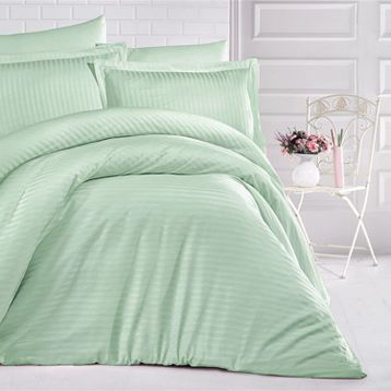 Clasy Çizgili Saten Mint Çift Kişilik Nevresim Takımı