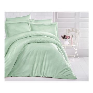 Clasy Çizgili Saten Mint Çift Kişilik Nevresim Takımı