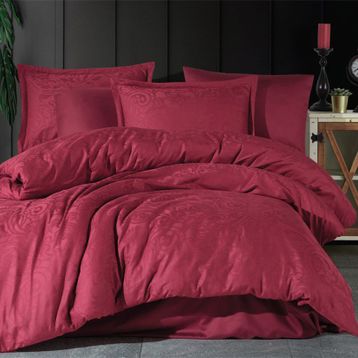 Clasy Hemera V2 Jakarlı Pamuk Saten Bordo Çift Kişilik Nevresim Takımı