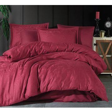 Clasy Hemera V2 Jakarlı Pamuk Saten Bordo Çift Kişilik Nevresim Takımı