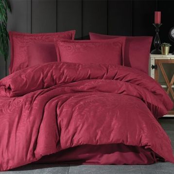 Clasy Hemera V2 Jakarlı Pamuk Saten Bordo Çift Kişilik Nevresim Takımı