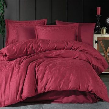 Clasy Hemera V2 Jakarlı Pamuk Saten Bordo Çift Kişilik Nevresim Takımı