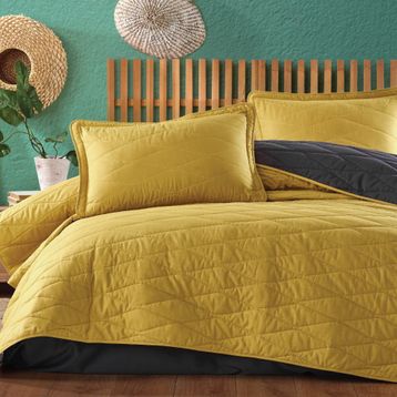 Clasy Lorna v3 Sarı %100 Pamuk Çift Kişilik Yatak Örtüsü Seti