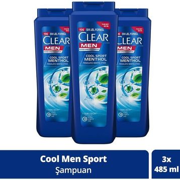 Clear 3x485 ml Men Kepeğe Karşı Etkili Ferahlatıcı Mentol Etkili Şampuan