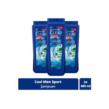 Clear 3x485 ml Men Kepeğe Karşı Etkili Ferahlatıcı Mentol Etkili Şampuan