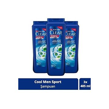 Clear 3x485 ml Men Kepeğe Karşı Etkili Ferahlatıcı Mentol Etkili Şampuan