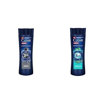 Clear Men 3 in 1 Arındırıcı Kömür ve Clear Men 3 in 1 Ferahlatıcı Mentol Etkisi Saç Yüz Vücut İçin 350 ml Şampuan & Duş Jeli