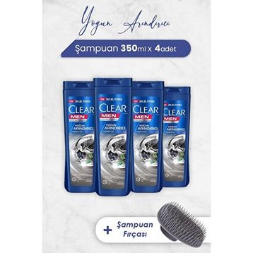 Clear Men 4x350 ml Yoğun Arındırıcı Şampuan ve Şampuan Fırçası