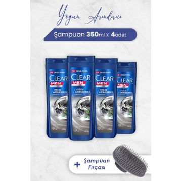 Clear Men 4x350 ml Yoğun Arındırıcı Şampuan ve Şampuan Fırçası