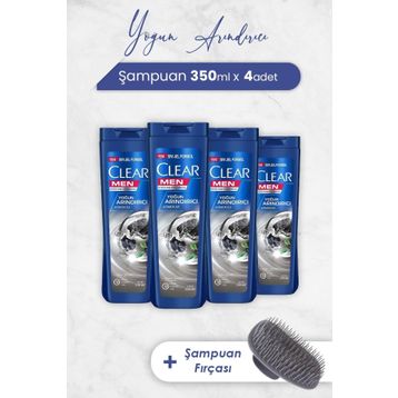 Clear Men 4x350 ml Yoğun Arındırıcı Şampuan ve Şampuan Fırçası