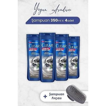 Clear Men 4x350 ml Yoğun Arındırıcı Şampuan ve Şampuan Fırçası