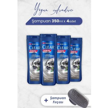 Clear Men 4x350 ml Yoğun Arındırıcı Şampuan ve Şampuan Fırçası