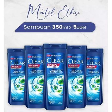 Clear Men Kepeğe Karşı Etkili Cool Sport Menthol Ferahlatıcı Mentol Etkisi 5x350 ml Şampuan