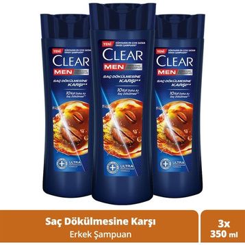Clear Men Kepeğe Karşı Etkili Saç Dökülmesine Karşı 3x350 ml Şampuan