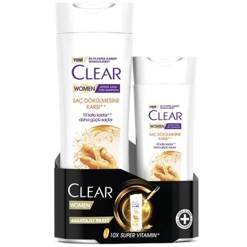 Clear Women Kepeğe Karşı Etkili 350 ml Şampuan + Saç Dökülmesine Karşı 180 ml Şampuan