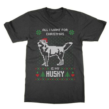 Cliquewear All I Want for Christmas is My Husky Ugly Siyah Erkek T-shirt