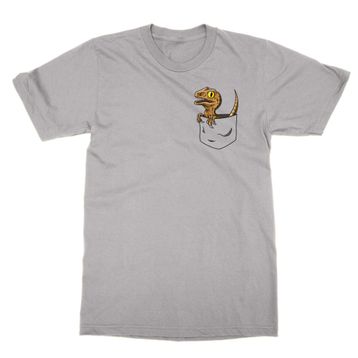 Cliquewear Dino Pocket Cute Velociraptor Gri Erkek T-shirt