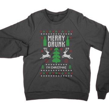 Cliquewear Merry Drunk I'm Christmas Ugly Siyah Erkek Sweatshirt