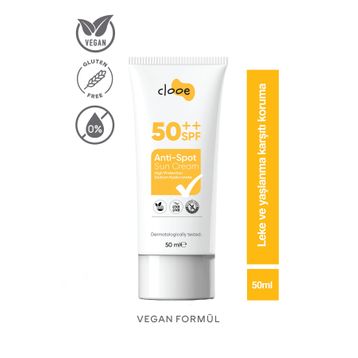 Clooe Vegan Glutensiz Leke Karşıtı SPF50 50 ml Güneş Kremi