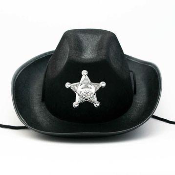 Çocuk Siyah Renk Kovboy Şapkası Sheriff Şapkası
