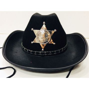 Çocuk Siyah Renk Kovboy Şapkası Sheriff Şapkası
